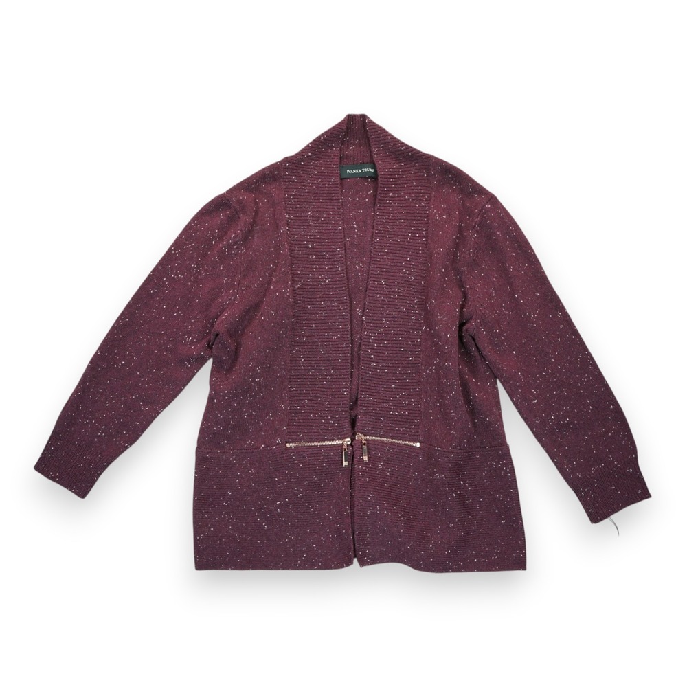 NWT IVANKA‎ TRUMP Women's Open Cardigan Sweater Burgundy Size Small